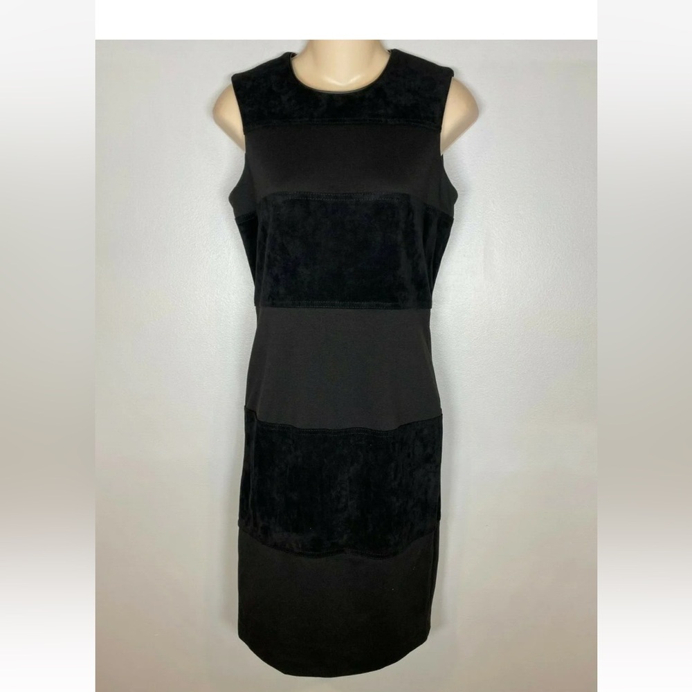 Calvin Klein Black Sleeveless Suede Stripes Sheath Dress Sz.10 originally $169